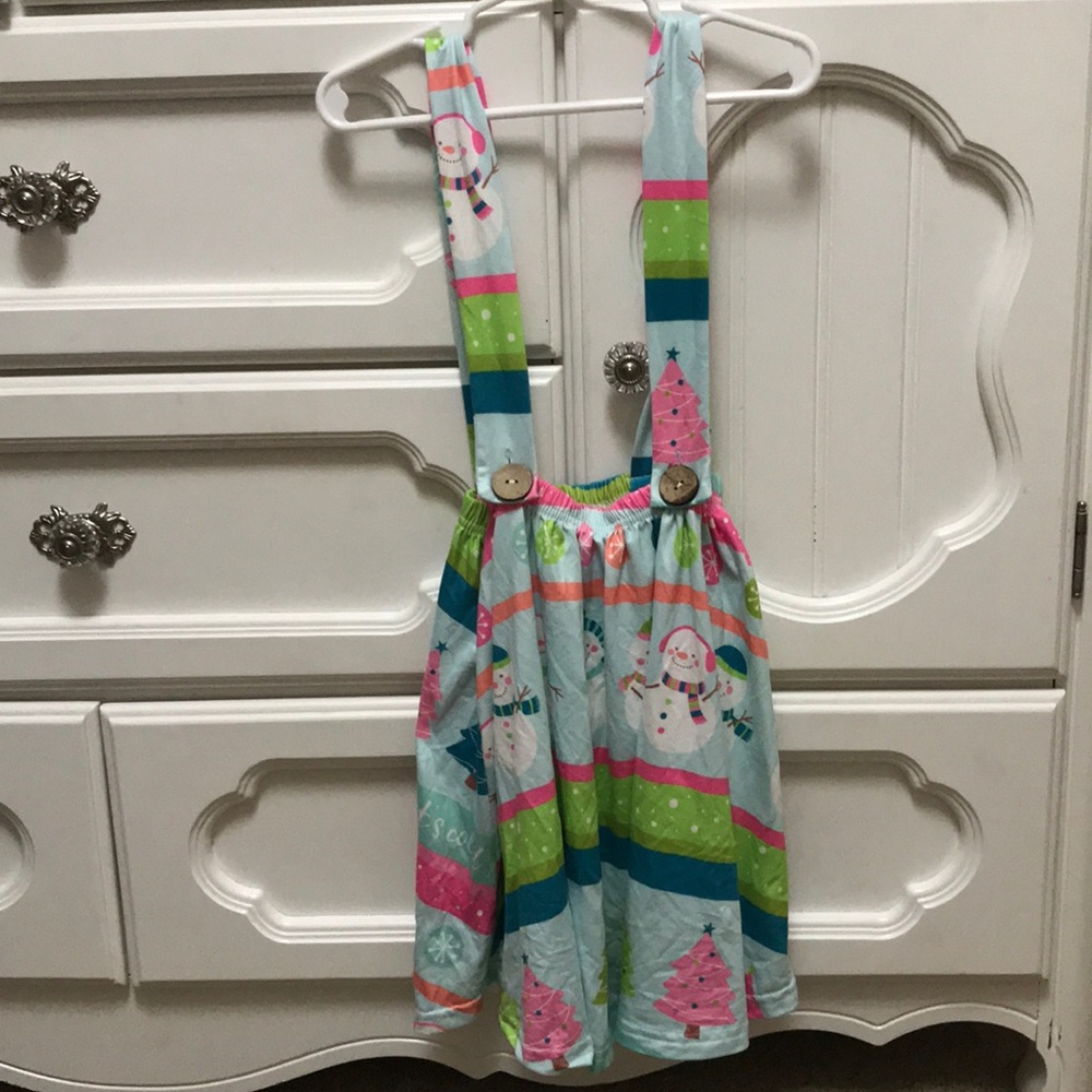 Girls Snowman Suspenders with Skirt